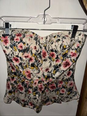 Kimchi Blue Cream Floral Strapless Top with Pink & Yellow Accents